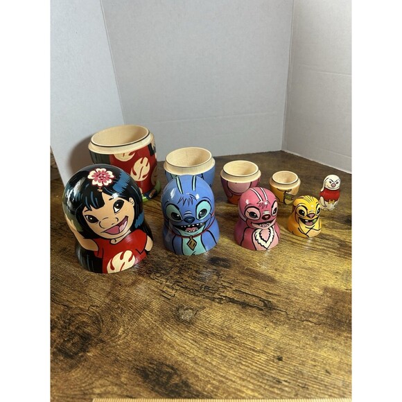 Disney Lilo Stitch Wooden Nesting Dolls Hand Painted Set 7.5 Inch Tall - Picture 2 of 11